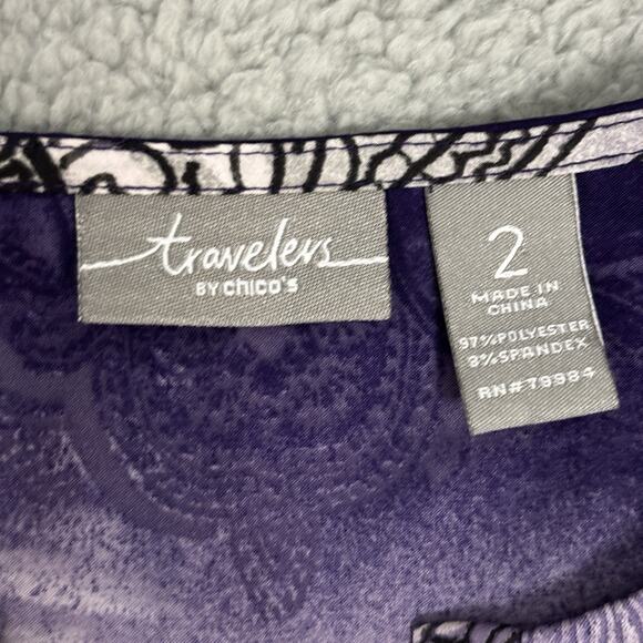 Chicos Travelers Satin Top Purple V Neck Long Sleeve Tunic sz Large - Picture 8 of 10